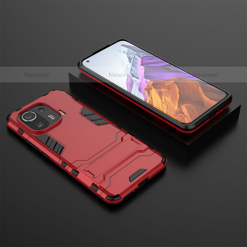 Silicone Matte Finish and Plastic Back Cover Case with Stand A03 for Xiaomi Mi 11 Pro 5G