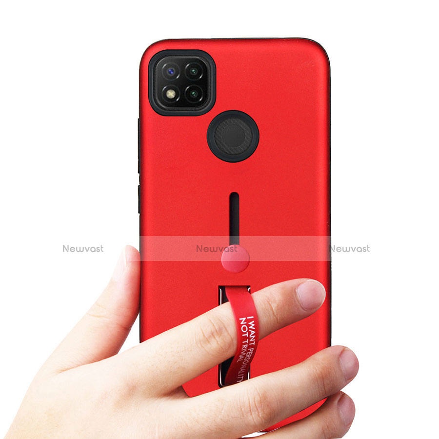 Silicone Matte Finish and Plastic Back Cover Case with Stand A03 for Xiaomi Redmi 9C