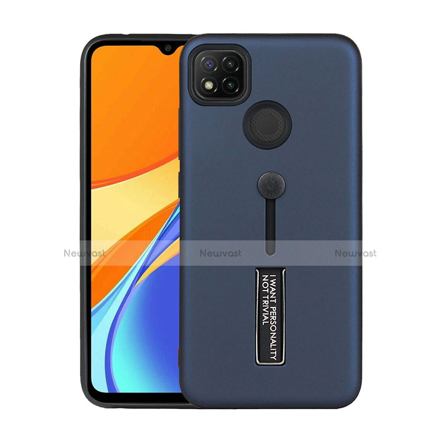 Silicone Matte Finish and Plastic Back Cover Case with Stand A03 for Xiaomi Redmi 9C Blue