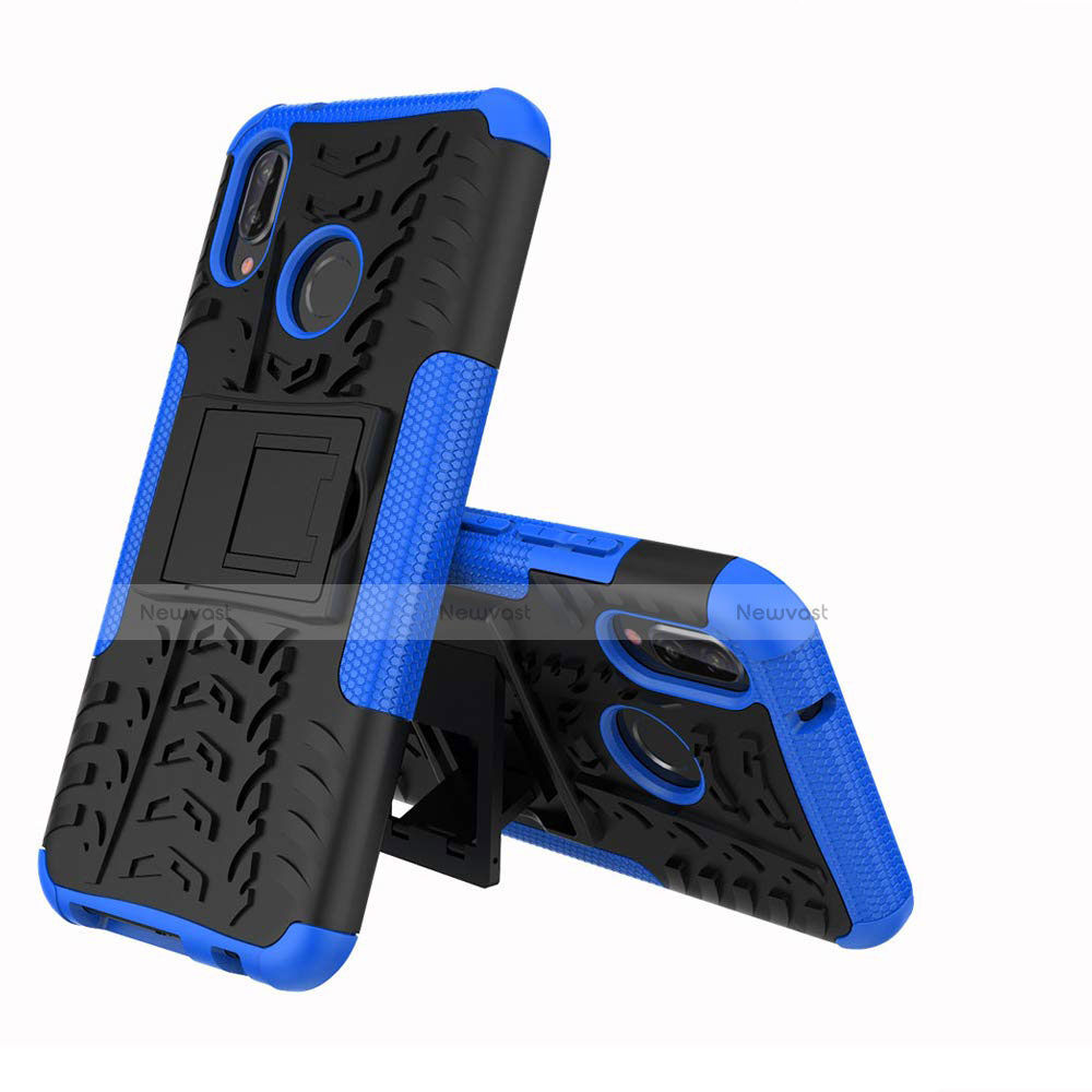 Silicone Matte Finish and Plastic Back Cover Case with Stand A04 for Huawei Nova 3e Blue