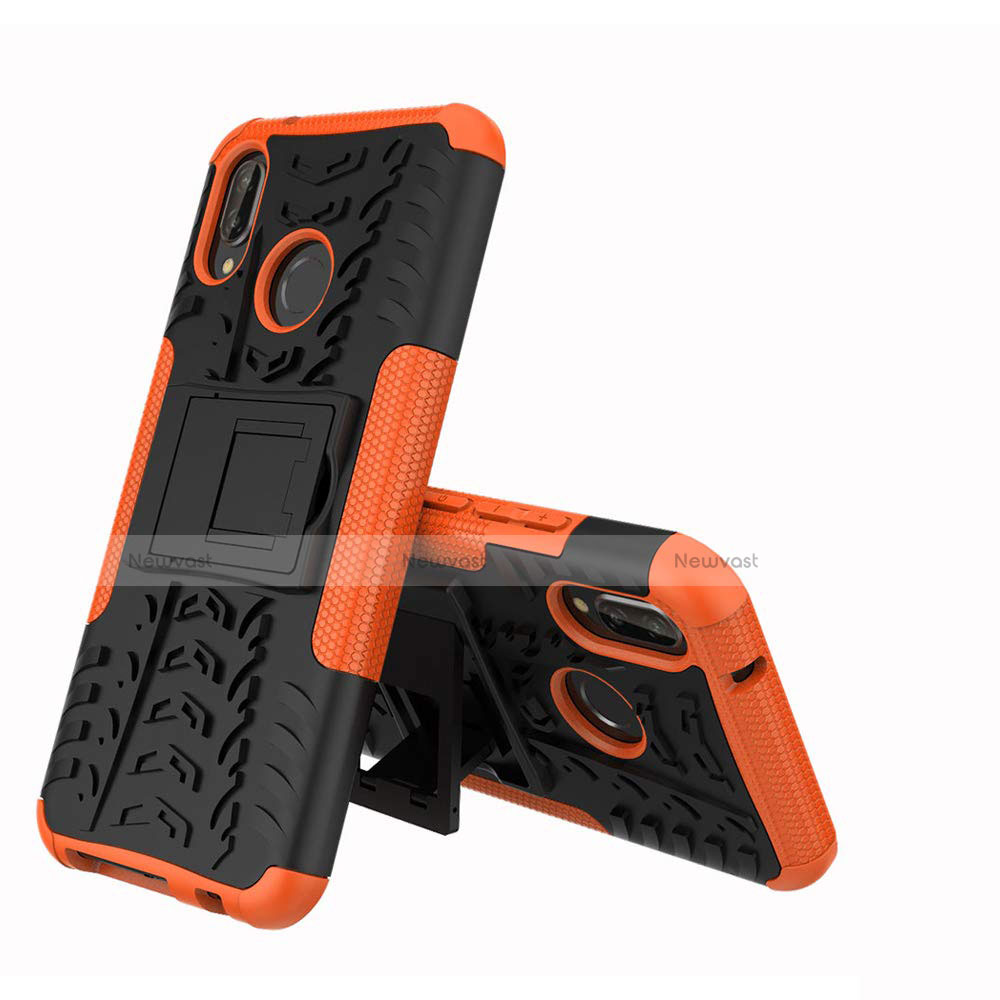 Silicone Matte Finish and Plastic Back Cover Case with Stand A04 for Huawei Nova 3e Orange