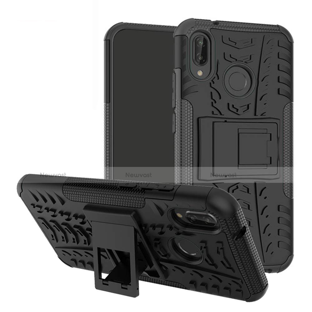 Silicone Matte Finish and Plastic Back Cover Case with Stand A04 for Huawei P20 Lite