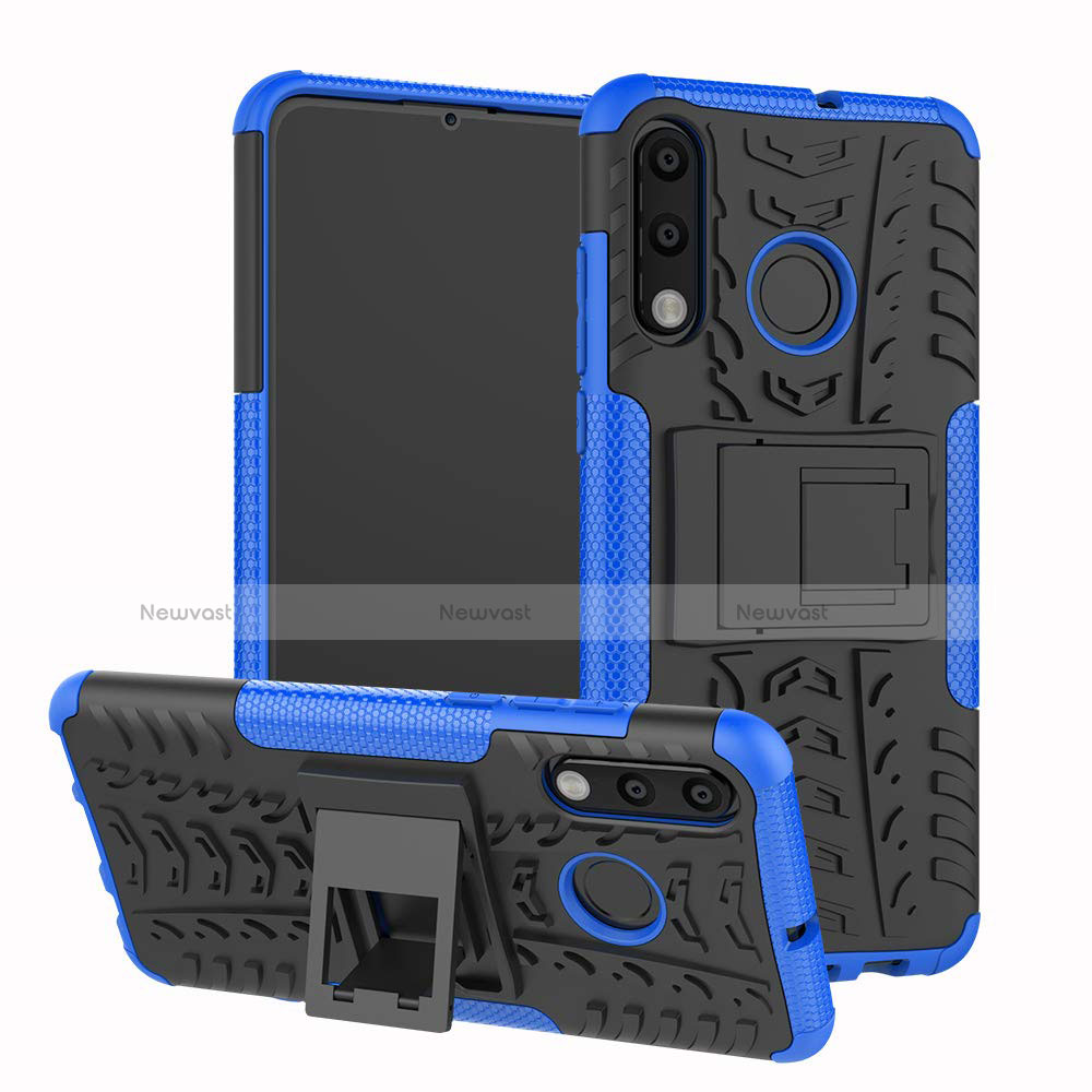 Silicone Matte Finish and Plastic Back Cover Case with Stand A04 for Huawei P30 Lite Blue
