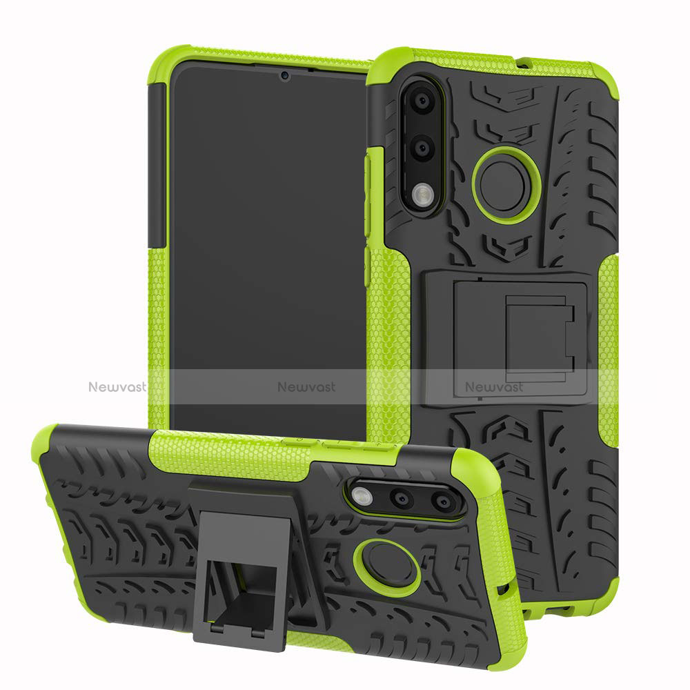 Silicone Matte Finish and Plastic Back Cover Case with Stand A04 for Huawei P30 Lite Green