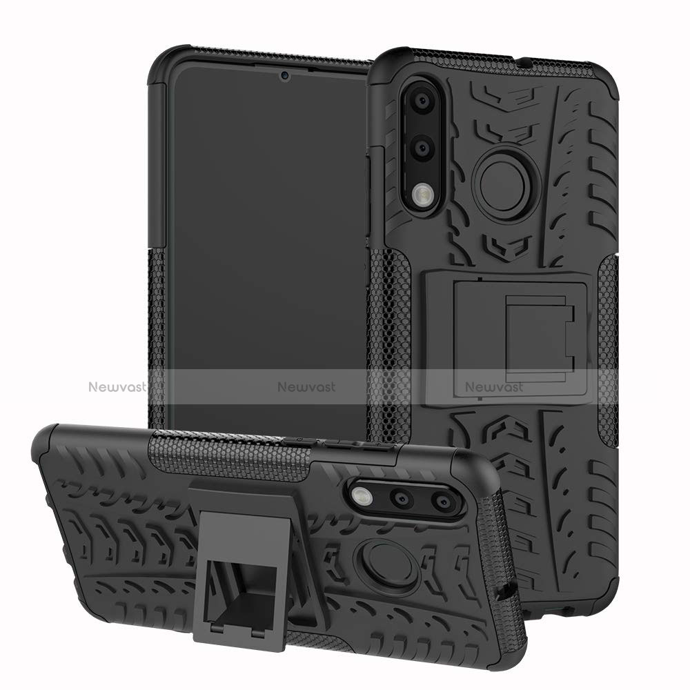 Silicone Matte Finish and Plastic Back Cover Case with Stand A04 for Huawei P30 Lite New Edition Black
