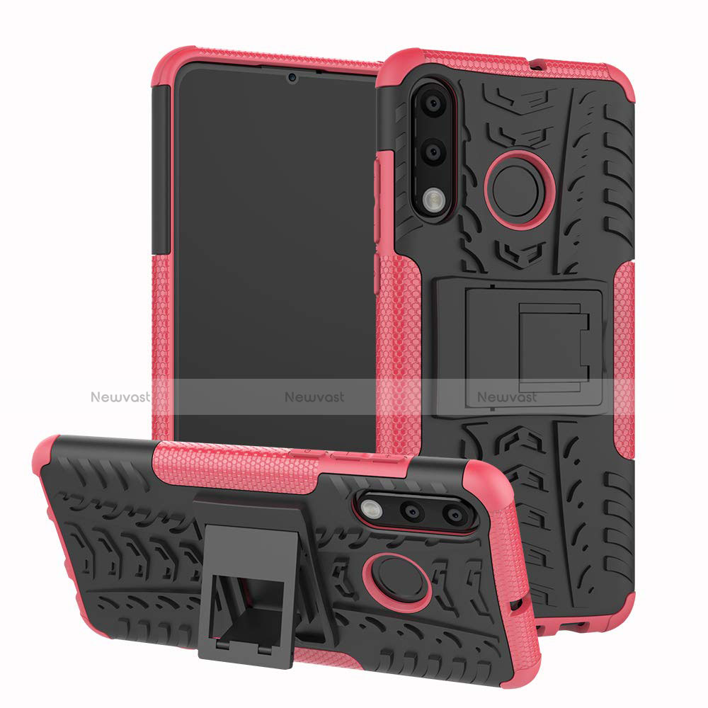Silicone Matte Finish and Plastic Back Cover Case with Stand A04 for Huawei P30 Lite Pink