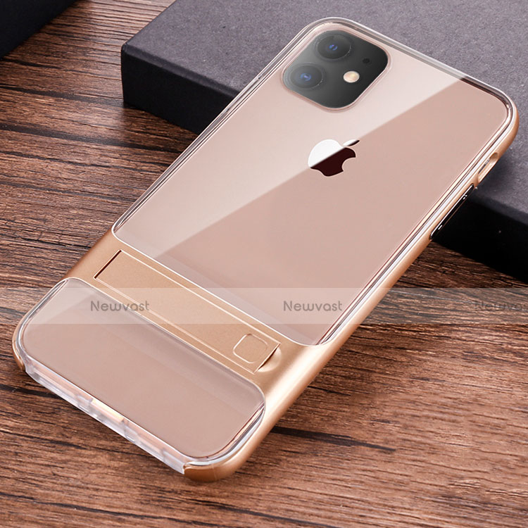 Silicone Matte Finish and Plastic Back Cover Case with Stand A06 for Apple iPhone 11