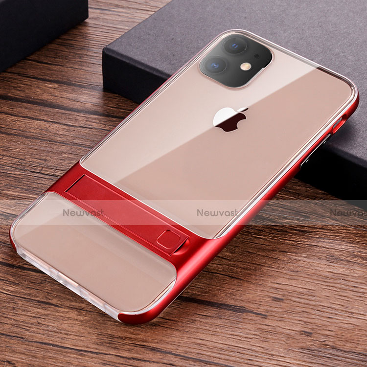 Silicone Matte Finish and Plastic Back Cover Case with Stand A06 for Apple iPhone 11