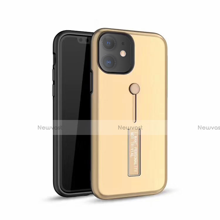 Silicone Matte Finish and Plastic Back Cover Case with Stand A07 for Apple iPhone 11 Gold