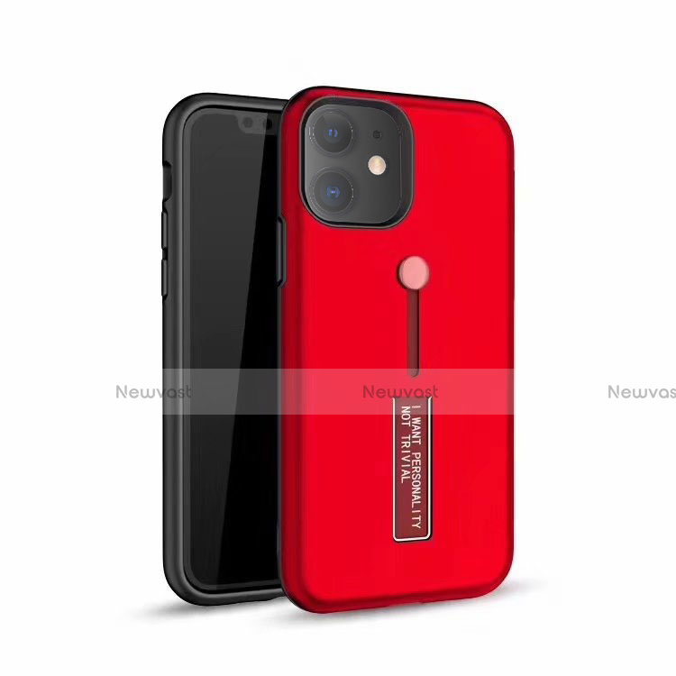 Silicone Matte Finish and Plastic Back Cover Case with Stand A07 for Apple iPhone 11 Red