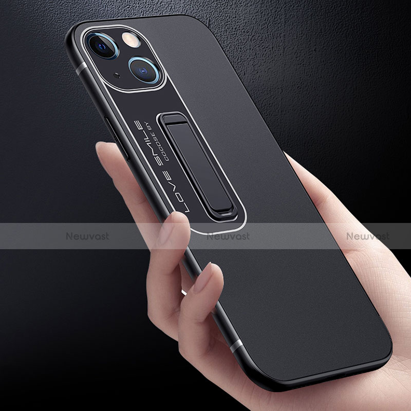 Silicone Matte Finish and Plastic Back Cover Case with Stand A08 for Apple iPhone 14