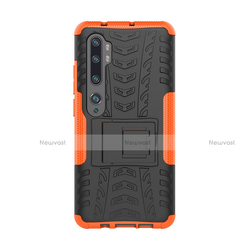 Silicone Matte Finish and Plastic Back Cover Case with Stand D01 for Xiaomi Mi Note 10 Pro Orange