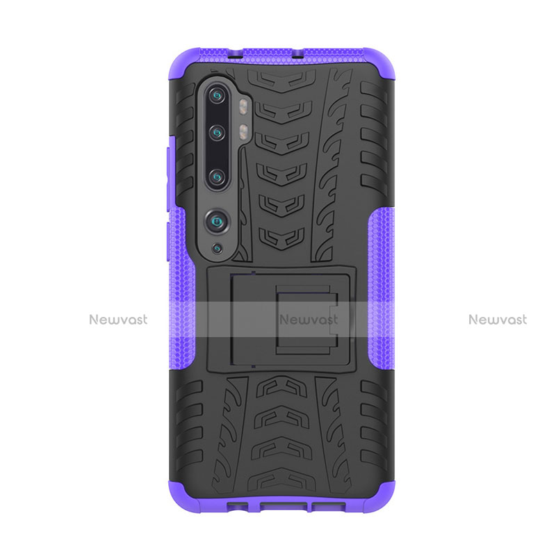 Silicone Matte Finish and Plastic Back Cover Case with Stand D01 for Xiaomi Mi Note 10 Pro Purple