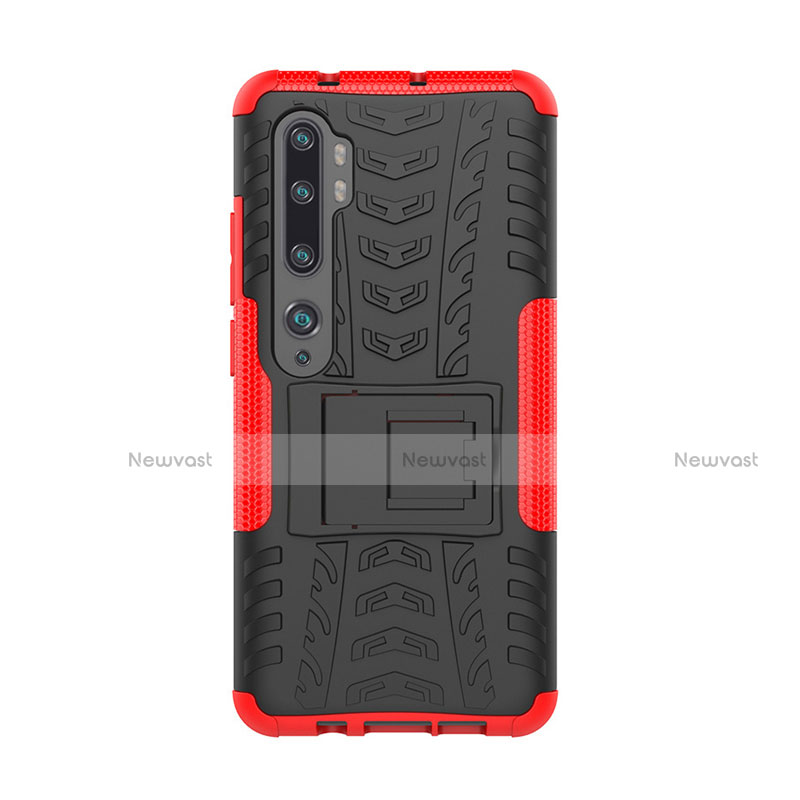 Silicone Matte Finish and Plastic Back Cover Case with Stand D01 for Xiaomi Mi Note 10 Pro Red