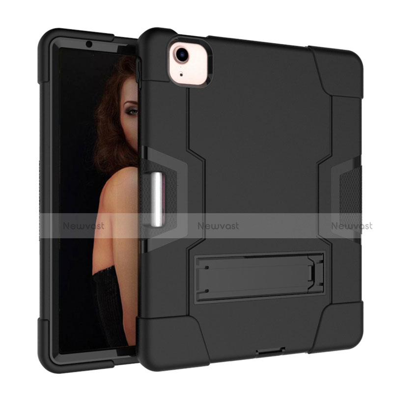 Silicone Matte Finish and Plastic Back Cover Case with Stand for Apple iPad Air 10.9 (2020) Black