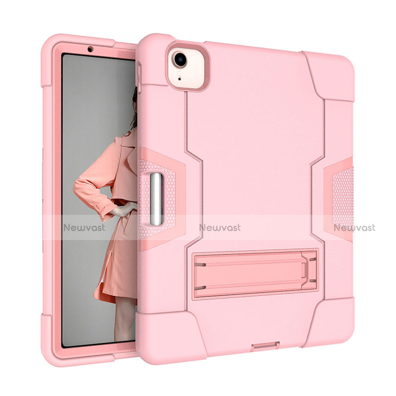 Silicone Matte Finish and Plastic Back Cover Case with Stand for Apple iPad Air 10.9 (2020) Pink