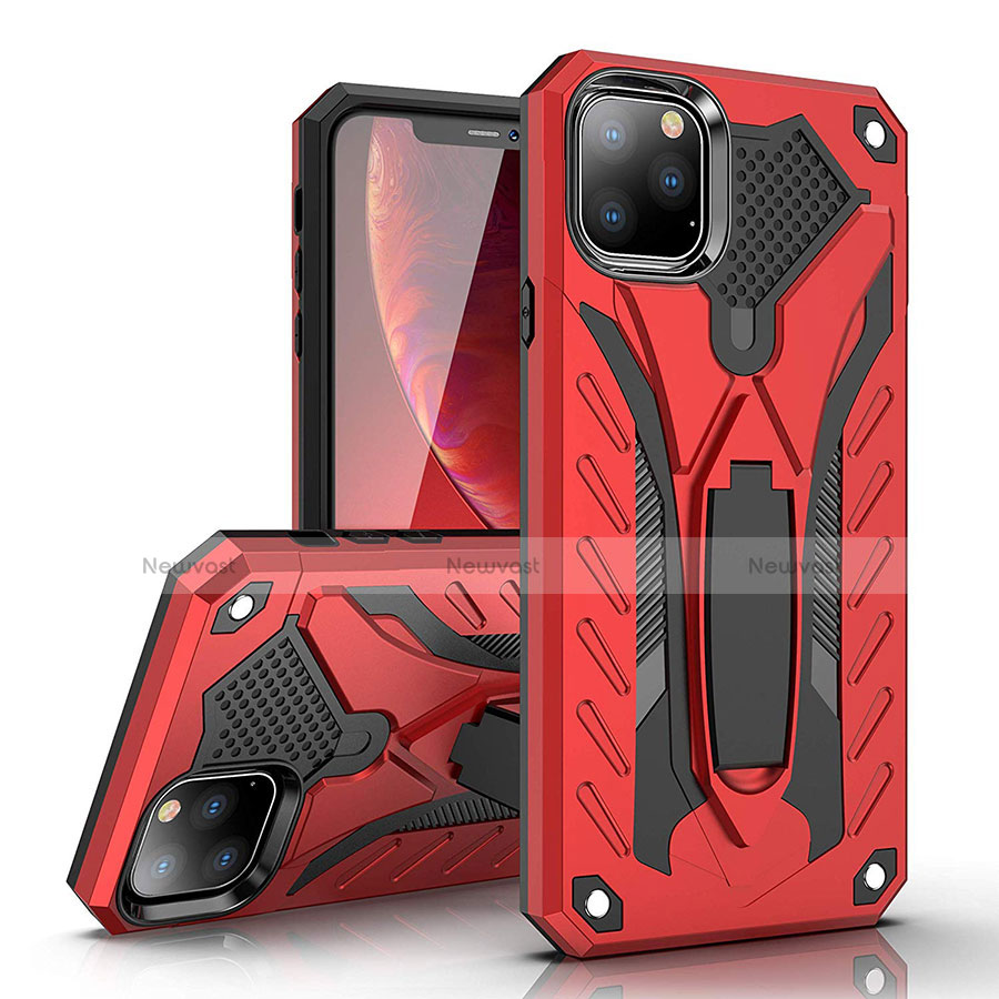 Silicone Matte Finish and Plastic Back Cover Case with Stand for Apple iPhone 11 Pro Max Red