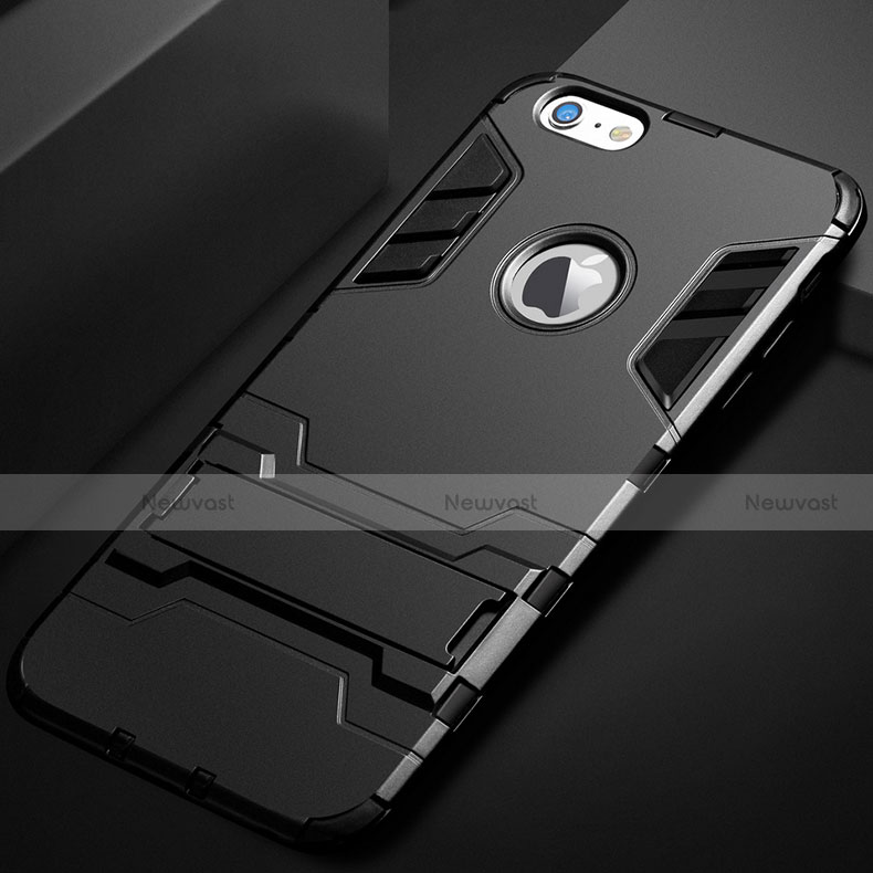 Silicone Matte Finish and Plastic Back Cover Case with Stand for Apple iPhone 6 Black