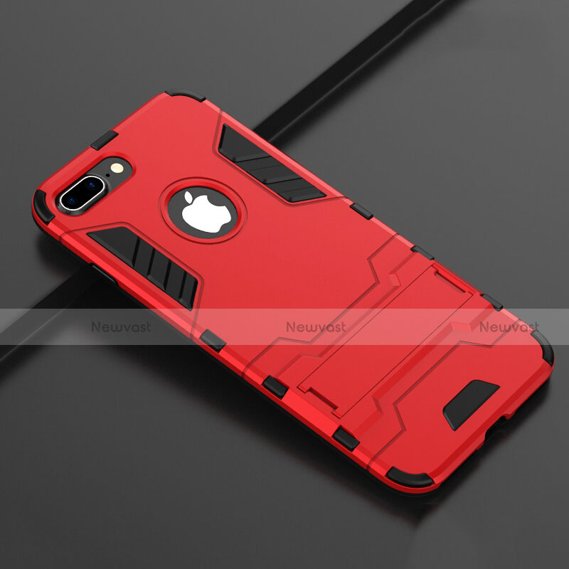 Silicone Matte Finish and Plastic Back Cover Case with Stand for Apple iPhone 8 Plus Red