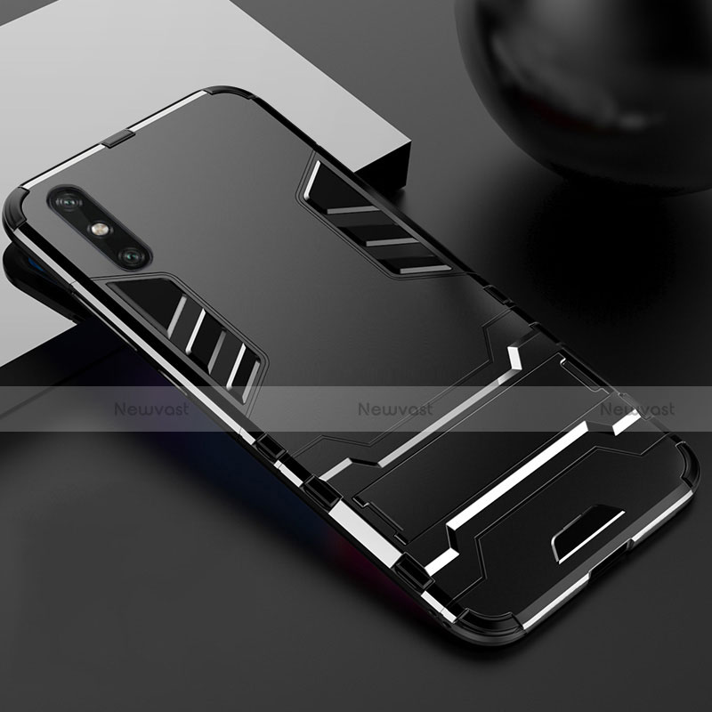 Silicone Matte Finish and Plastic Back Cover Case with Stand for Huawei Enjoy 10e Black