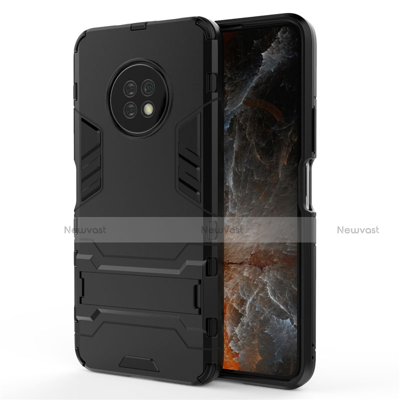 Silicone Matte Finish and Plastic Back Cover Case with Stand for Huawei Enjoy 20 Plus 5G Black