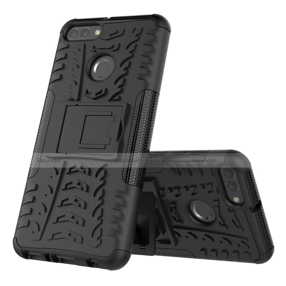 Silicone Matte Finish and Plastic Back Cover Case with Stand for Huawei Enjoy 8 Plus Black