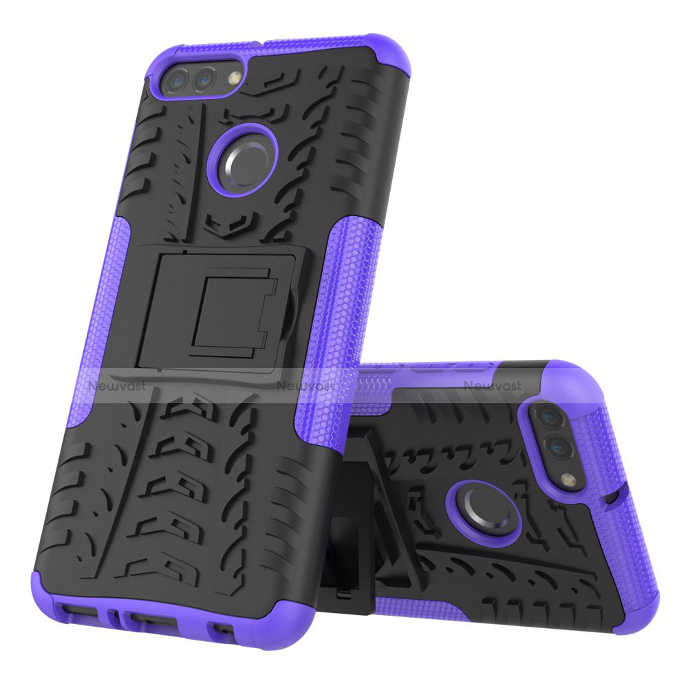 Silicone Matte Finish and Plastic Back Cover Case with Stand for Huawei Enjoy 8 Plus Purple