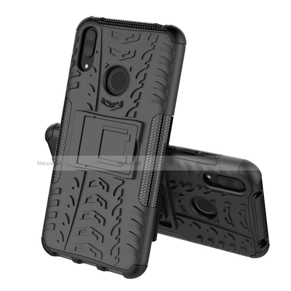 Silicone Matte Finish and Plastic Back Cover Case with Stand for Huawei Enjoy 9 Black