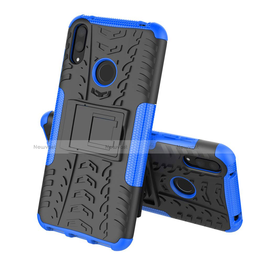Silicone Matte Finish and Plastic Back Cover Case with Stand for Huawei Enjoy 9 Blue
