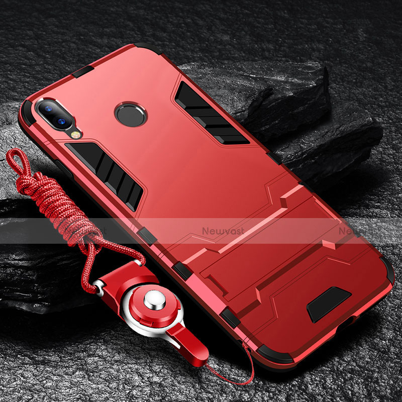 Silicone Matte Finish and Plastic Back Cover Case with Stand for Huawei Enjoy 9 Plus Red