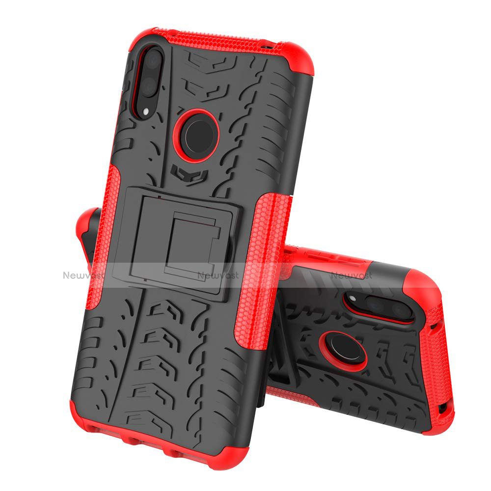 Silicone Matte Finish and Plastic Back Cover Case with Stand for Huawei Enjoy 9 Red