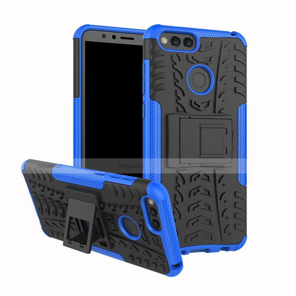 Silicone Matte Finish and Plastic Back Cover Case with Stand for Huawei Honor 7A