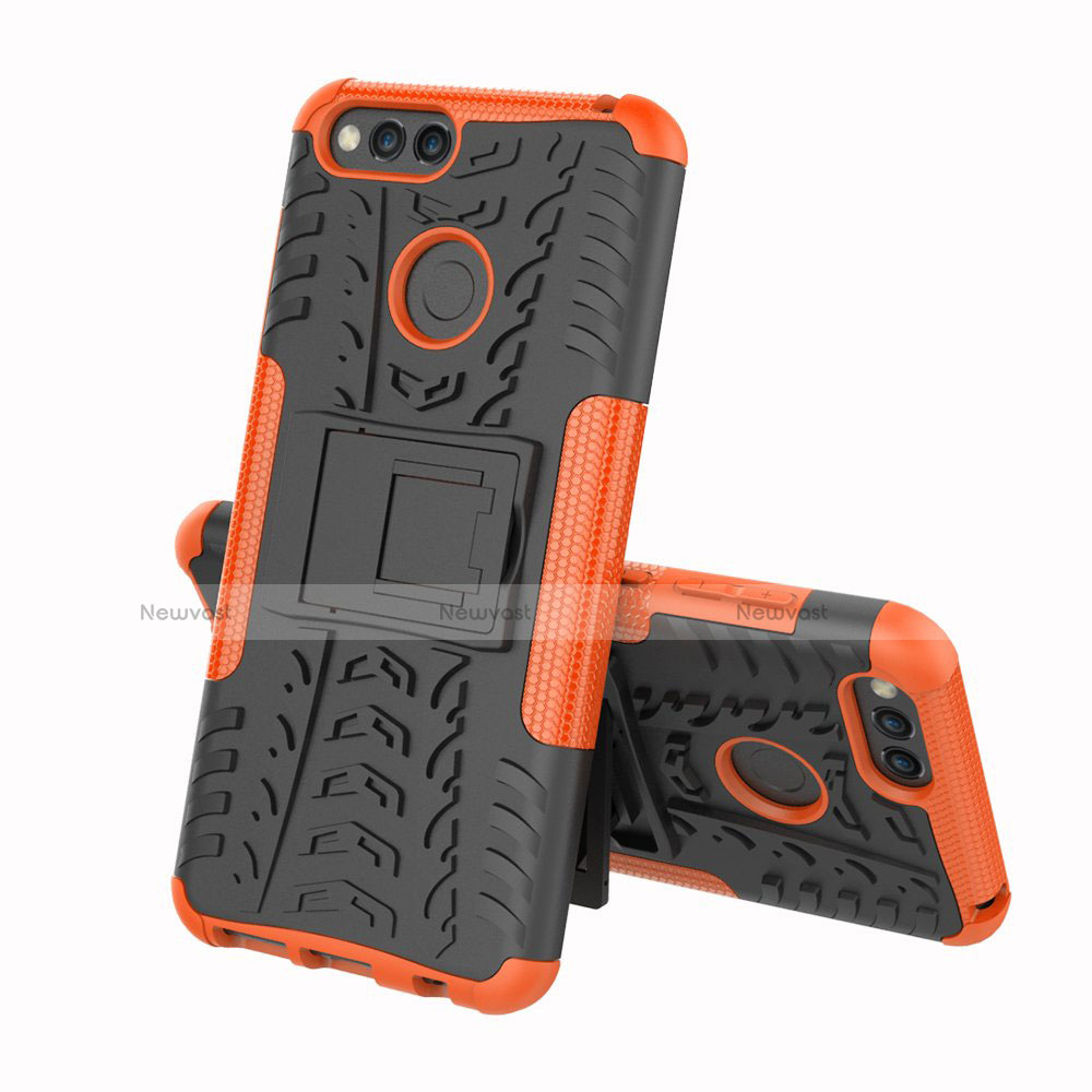 Silicone Matte Finish and Plastic Back Cover Case with Stand for Huawei Honor 7A Orange