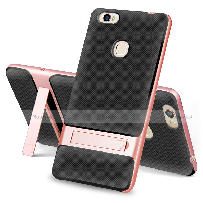 Silicone Matte Finish and Plastic Back Cover Case with Stand for Huawei Honor Note 8 Black