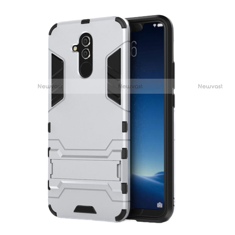 Silicone Matte Finish and Plastic Back Cover Case with Stand for Huawei Maimang 7 White