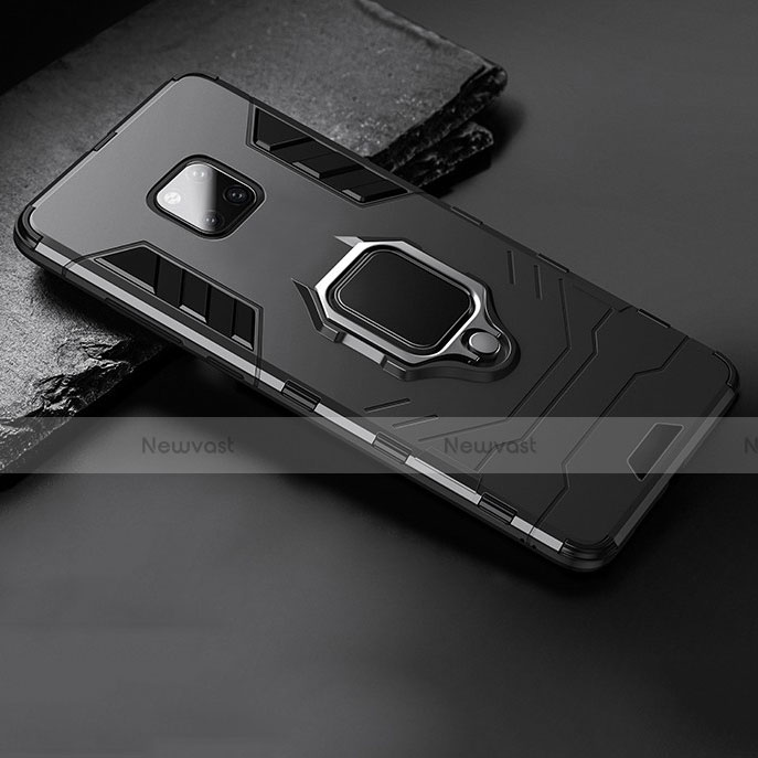 Silicone Matte Finish and Plastic Back Cover Case with Stand for Huawei Mate 20 Black