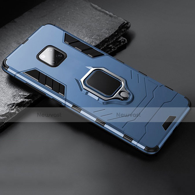 Silicone Matte Finish and Plastic Back Cover Case with Stand for Huawei Mate 20 Blue