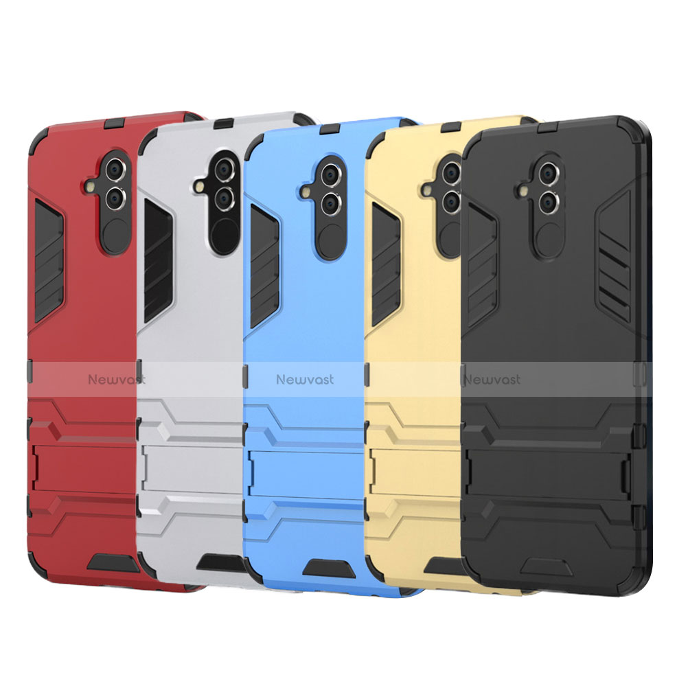 Silicone Matte Finish and Plastic Back Cover Case with Stand for Huawei Mate 20 Lite