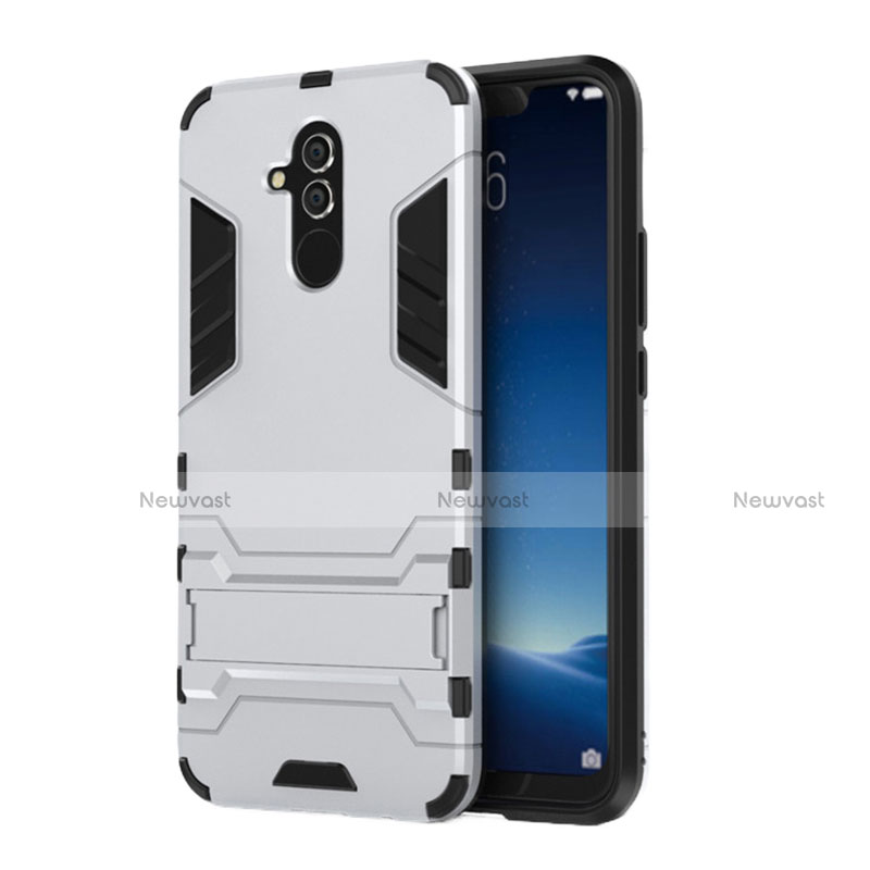Silicone Matte Finish and Plastic Back Cover Case with Stand for Huawei Mate 20 Lite White