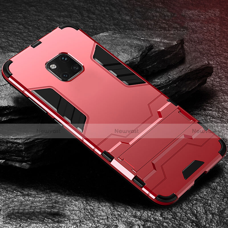 Silicone Matte Finish and Plastic Back Cover Case with Stand for Huawei Mate 20 Pro Red