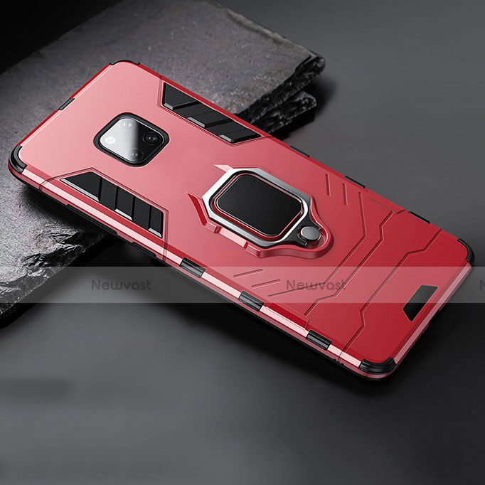 Silicone Matte Finish and Plastic Back Cover Case with Stand for Huawei Mate 20 Red