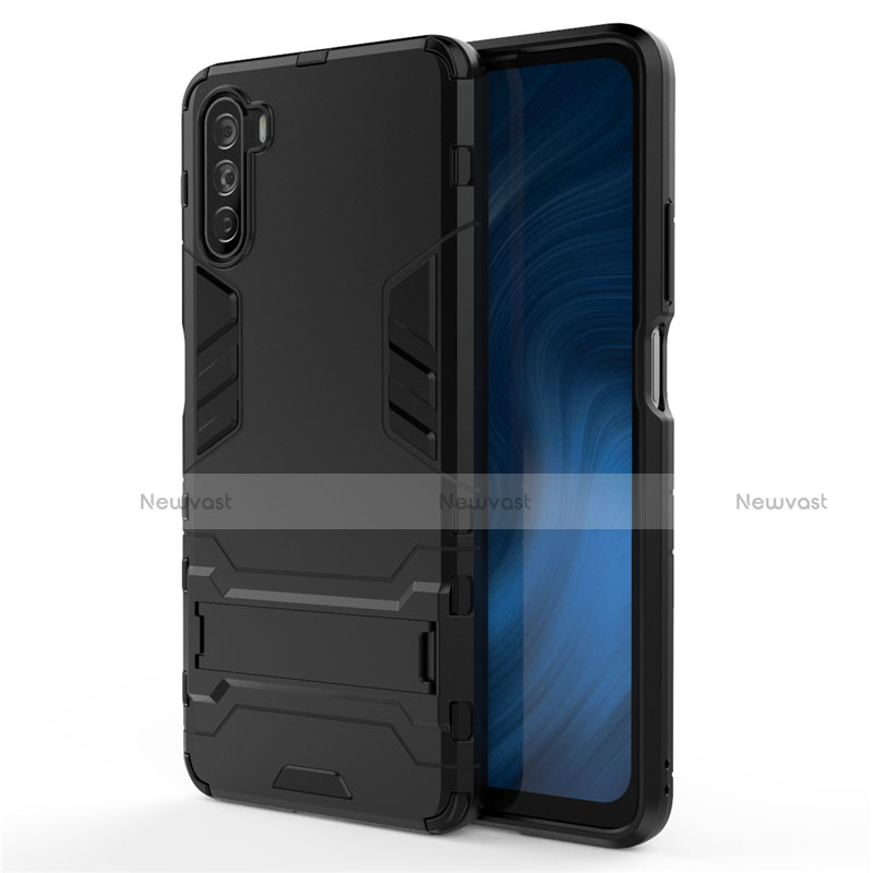 Silicone Matte Finish and Plastic Back Cover Case with Stand for Huawei Mate 40 Lite 5G Black