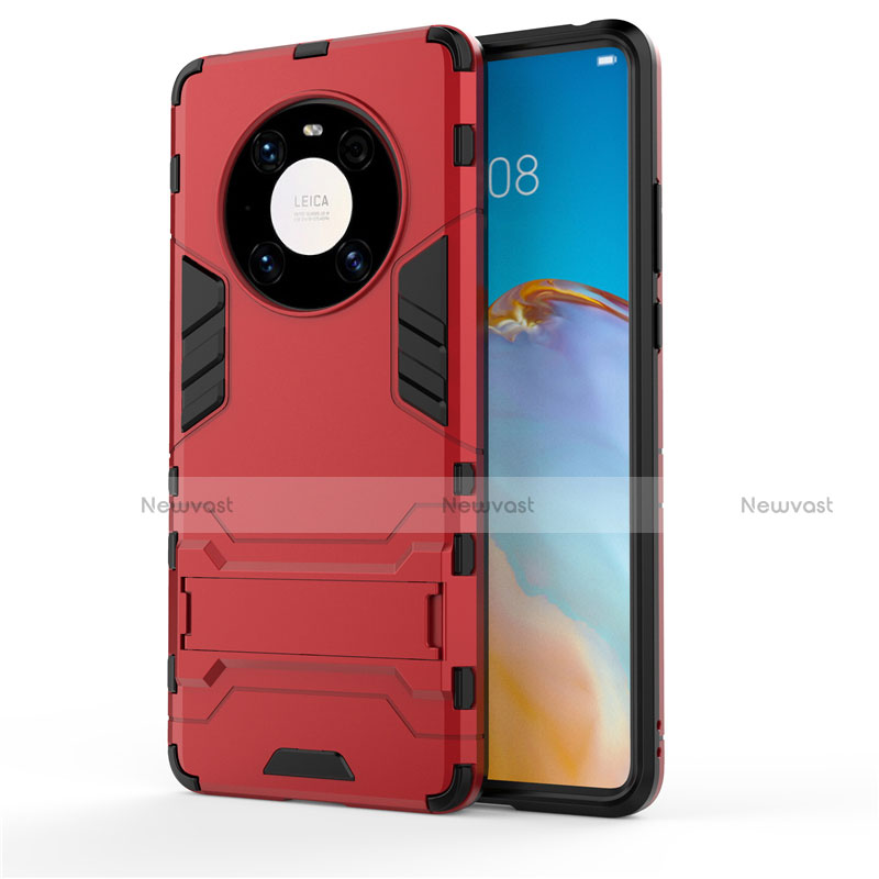 Silicone Matte Finish and Plastic Back Cover Case with Stand for Huawei Mate 40 Red