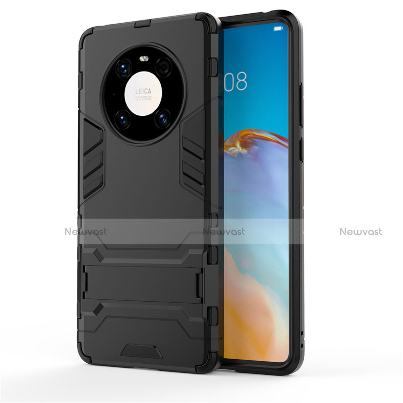 Silicone Matte Finish and Plastic Back Cover Case with Stand for Huawei Mate 40E Pro 4G Black