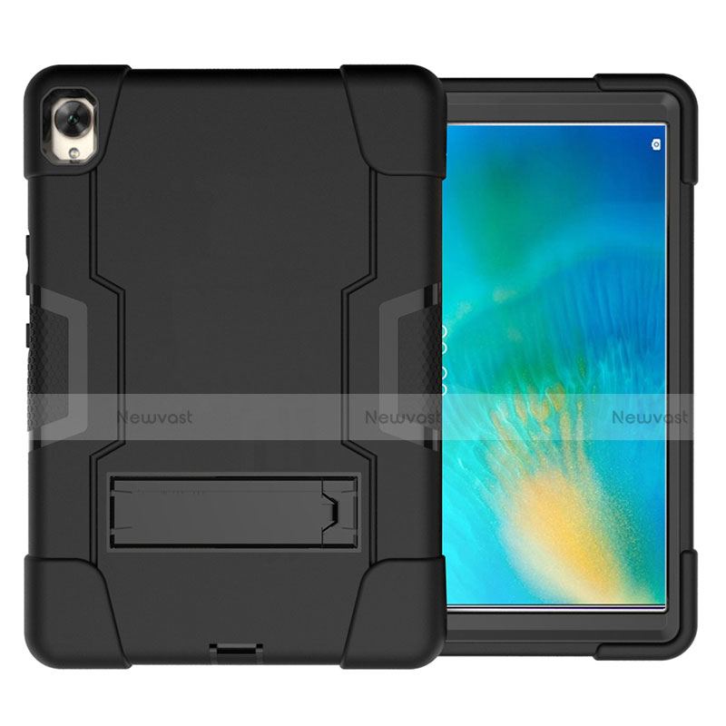 Silicone Matte Finish and Plastic Back Cover Case with Stand for Huawei MatePad 10.8 Black