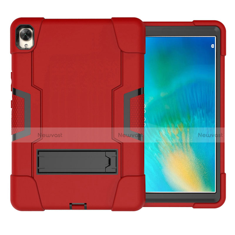 Silicone Matte Finish and Plastic Back Cover Case with Stand for Huawei MatePad 10.8 Red