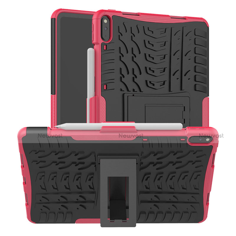 Silicone Matte Finish and Plastic Back Cover Case with Stand for Huawei MatePad Pro Pink