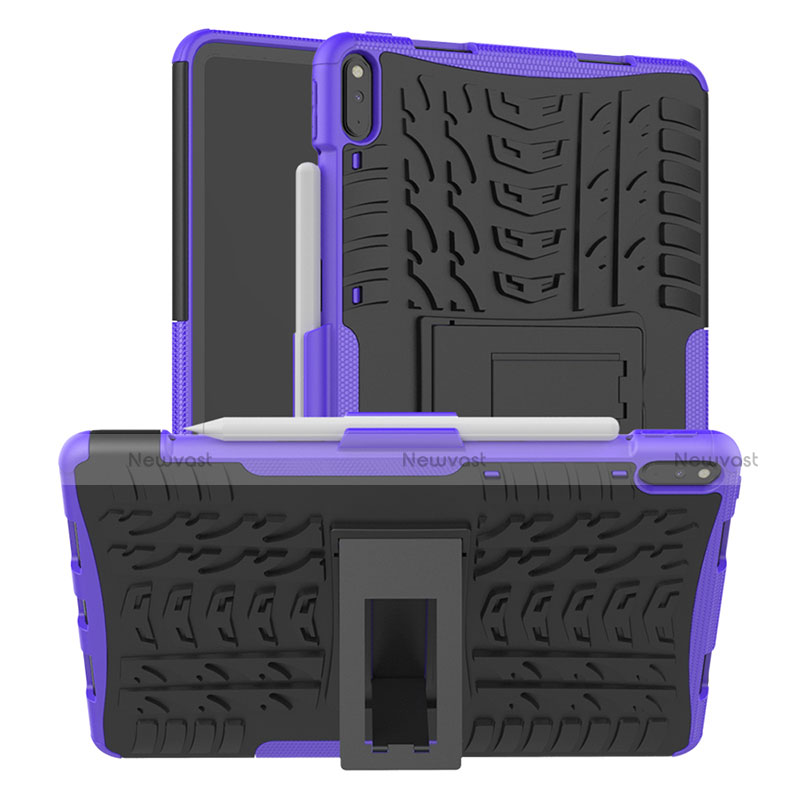 Silicone Matte Finish and Plastic Back Cover Case with Stand for Huawei MatePad Pro Purple