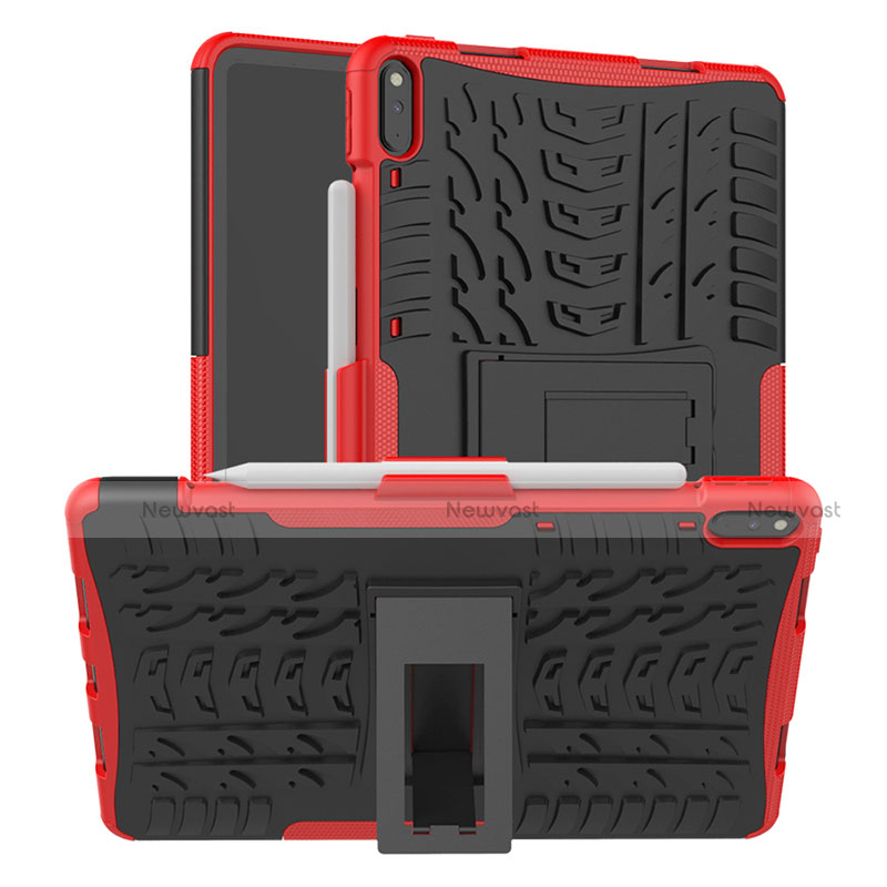 Silicone Matte Finish and Plastic Back Cover Case with Stand for Huawei MatePad Pro Red
