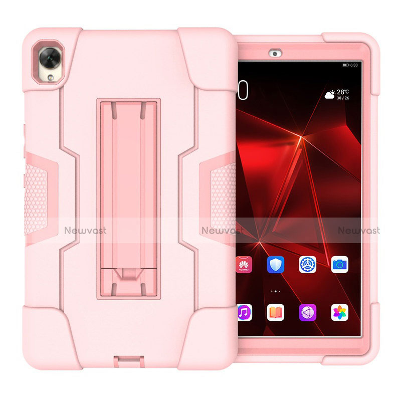 Silicone Matte Finish and Plastic Back Cover Case with Stand for Huawei MediaPad M6 8.4 Pink